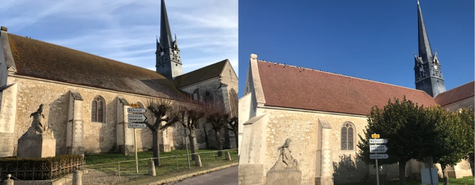 Photo d'une église avant et après nettoyage